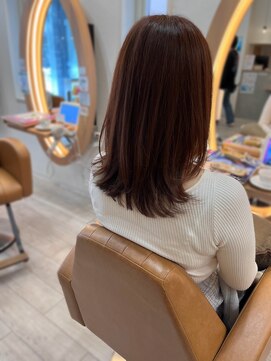 アドラーブル けやき通り店(adorable) 20代30代40代くびれヘアミディアムレイヤー艶ピンクベージュ