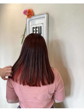 ウーヴリール 総社店(ouvrir) ナチュラルストレート×インナカラーピンクブラン