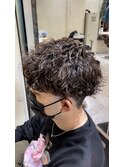 メンズ/アッシュブラック/マッシュパーマ/波巻スパイラルパーマ