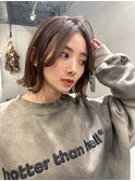 韓国風ショートボブ/切りっぱなしショート/白髪ぼかしハイライト