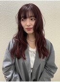 【YOKE】チェリーレッドワインレッドブリーチなしパーマ風