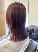 ぱつっと切りっぱなしロブ/チェリーレッド