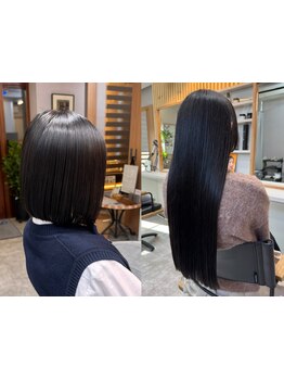 自然な質感のストレート。毛先までぷるんとしたツヤとなめらかな手触りに感動☆毎朝のお手入れも簡単に…♪