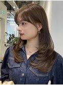 顔周りカットラベンダーブラウンカラーロングレイヤーカット
