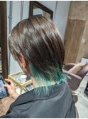 ブリーチ2回 淡めターコイズカラー