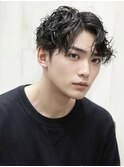 シースルーセンターパート韓国マッシュ黒髪刈り上げツーブロック