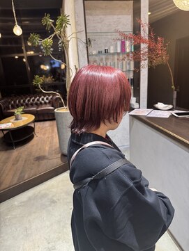 ピンクレッド/ウルフ/ボブ/ツヤ髪