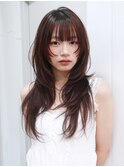グレージュロング暗めカラー韓国ヘア顔周りレイヤー_F41130