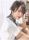 マロンベージュAラインボブかきあげ（ベース丸形逆三角卵型四角