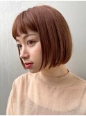 ピンクベージュ大人ガーリーボブ/20代30代40代