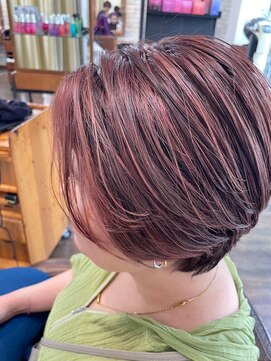 アリ 葛西店(ALi) ピンクベージュ×白髪ぼかしハイライト|葛西縮毛矯正|葛西