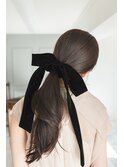 シースルーバングフェイスラインレイヤーリボンヘアアレンジ