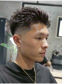 MEN'S/ナチュラルオールバック×フェード/短髪/黒髪