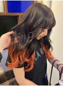 毛先デザイン鮮やかオレンジとブラウン