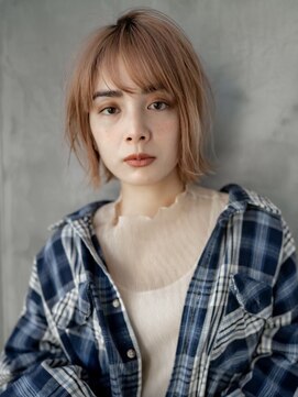 ギークス(GEEKS) 【GEEKS渋谷】小顔/ハイトーンボブ/オレンジベージュ/秋冬カラー