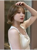 ミルクティーベージュ/レイヤーボブ/韓国巻き/顔周りカット