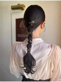 ローポニーテールヘアアレンジ結婚式お呼ばれ二次会ロングヘア