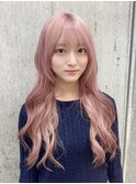 ミルクティーベージュ顔周りレイヤーカット韓国風ヘアハイトーン