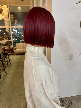 ユラギフロムユイマァル 水島店(YURAGI from YUIMARL) まとまりボブ20代30代40代ワインレッドボルドーカラー