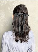 ハーフアップヘアセットダウンスタイル結婚式ヘアセットお呼ばれ