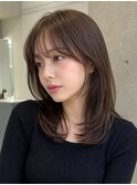 透明感シアーブラウン/レイヤーカット/カール/顔まわりカット