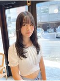 黒髪レイヤーロンググレーベージュ前髪パーマ【韓国ヘア鈴木颯】
