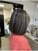 小顔へア アッシュカラーグレージュハイライトカラー◎