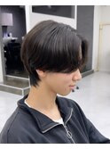 ダークアッシュニュアンスパーマ韓国マッシュベリーショート