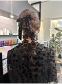 ヘアセット/ヘアアレンジ/ツイン/ゆるふわ/ベロアリボン