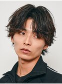 渋谷シャドウパーマメンズカットラウンドマッシュセンターパート