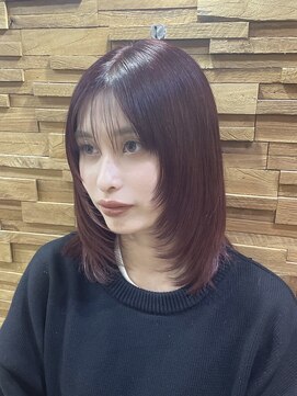 ラピス 横浜(Lapis) ワインレッドカラー顔まわりレイヤーカット