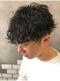 メンズカットツーブロックショートツイストスパイラルパーマ