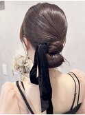 シニヨンアレンジお呼ばれヘアセットロングアレンジ岡山南中央町