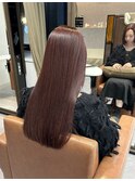 ピンクブラウンカラーロング似合わせカット美髪ブリーチなし