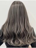 デザインカラーレイヤーカットウェットヘアオリーブベージュ白髪
