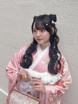 フェリーチェ(Felice) 成人式 振袖 猫耳ヘア ハーフツイン ハーフアップ ロングヘア