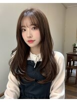 アム 表参道(am)&nbsp;小顔薄めバンググレージュレイヤーロング前髪パーマ黒髪