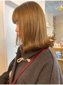 ハイトーンカラー ケアブリーチ 外ハネボブ ぱっつん前髪