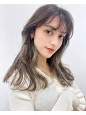 インナーハイライト☆マロンベージュ×かきあげバング