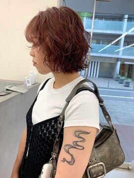 ノク 渋谷(nok) ボブレイヤー×動きあるパーマ_カシスレッド