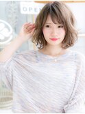 斜めバングインナーカラーくせ毛風カールボブc0上尾20代30代40代