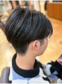 似合わせカット艶カラーマッシュセンターパート黒髪メンズヘア