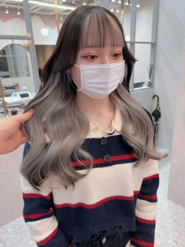 ロンド レア 天神大名店(Lond Le’a) ミルクティーベージュダブルカラーインナーカラー韓国20代前髪