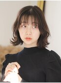 黒髪/ボブルフ/ネビージュ/小顔/ワンレン/スペインカール