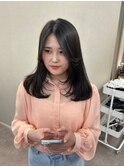 顔まわりレイヤー 暗髪 髪質改善 福岡美容室