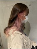 ブリーチインナーカラーピンクカラー前髪カットトリートメント