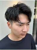 メンズ刈り上げセンターパートスパイラルパーマ