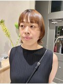 大人美人透明感艶カラーブリーチなしオレンジカラーデザインボブ