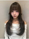 ミディアムレイヤーカット/マロンベージュ/顔周り/前髪/銀座
