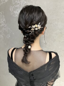 【黒髪編み下ろしヘアアレンジ】早朝セット/渋谷/巻き下ろし/眉